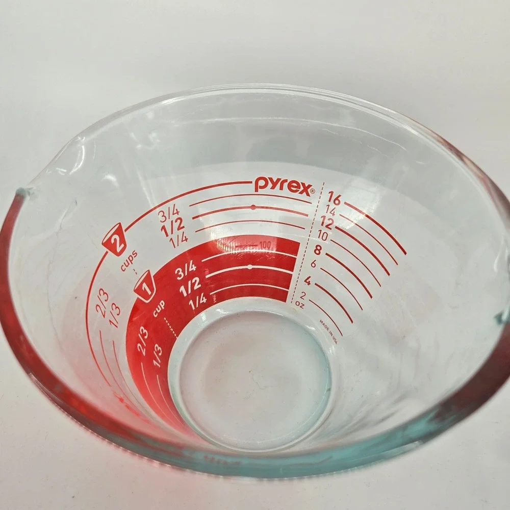 Vintage Pyrex 2 Cup Glass Measuring Cup Red Lettering 16oz 500ml Made in‎ USA